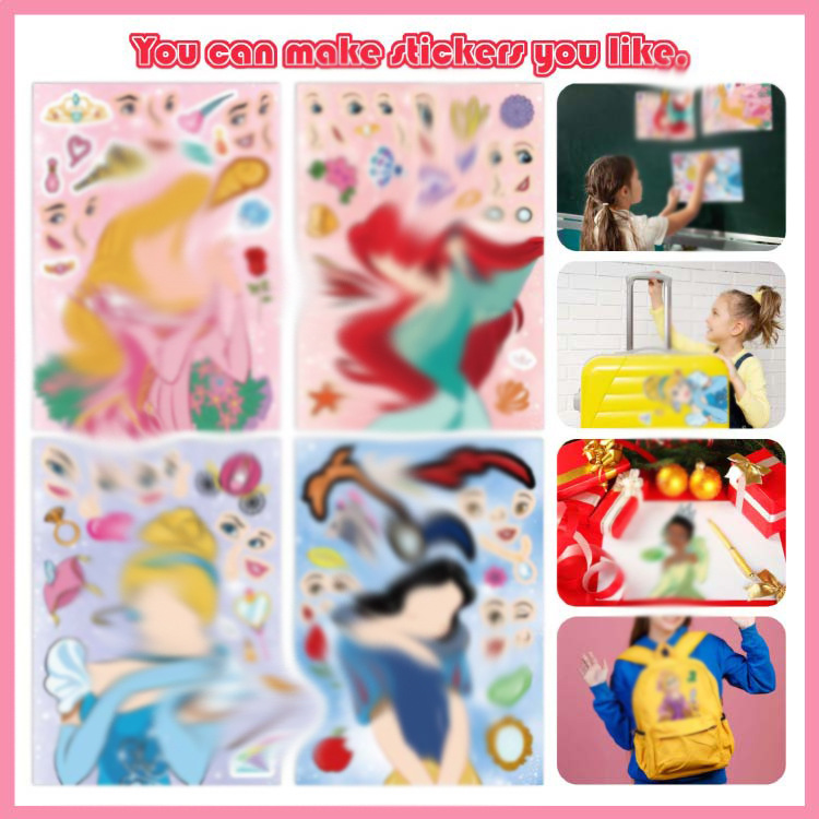 Cuento de hadas anime princesa DIY niños rompecabezas pegatinas artesanía arte pared botella agua decoración del partido