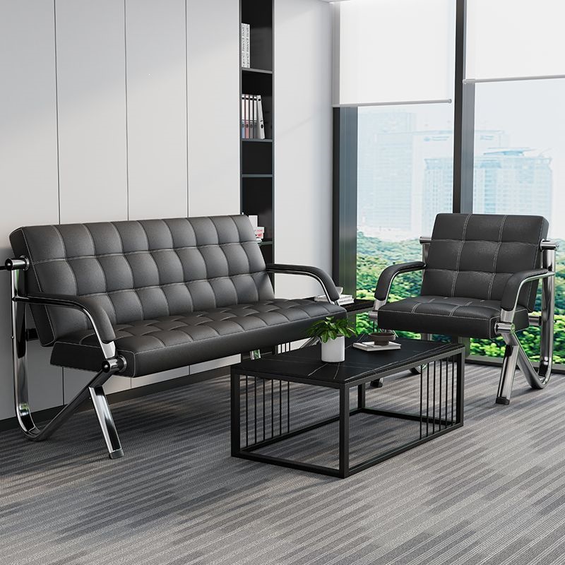 Office Sofa, Simple Modern Style, Suitable for Office Reception and Business Meetings, Three-Seater Sofa, Coffee Table, Cat-Scratch Resistant Leather Reception Sofa