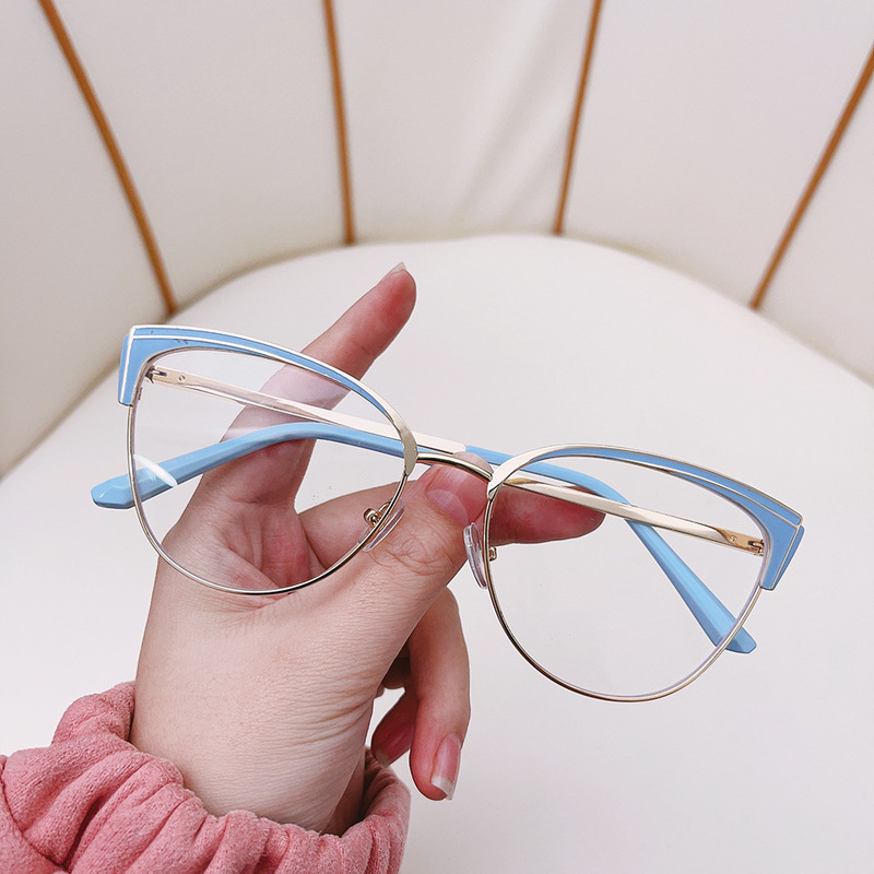 New Cat's Eye Frame Personalized Fashion Large Frame Anti-blue Glasses European and American Contrast Color Double Frame Flat Glasses Spice Girl Same Style