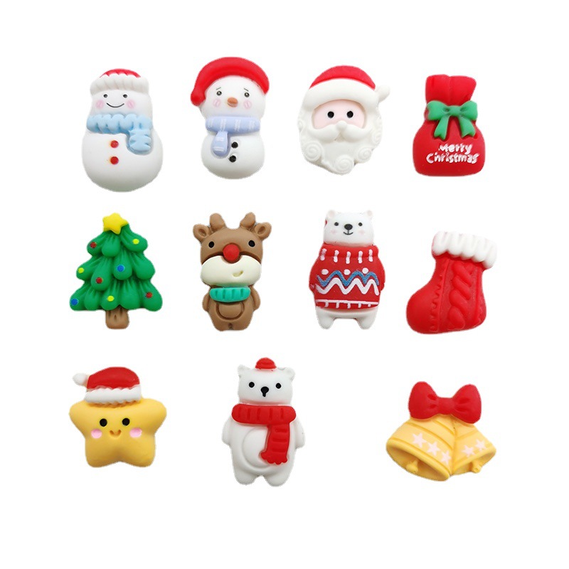 Navidad serie muñeco de nieve dibujos animados resina accesorios diy material horquilla cabeza cuerda agua parche caja del teléfono decoración