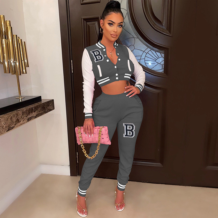 Moterų kelnės baseball uniformos kostiumas su raidėmis sportinis_voghion.com