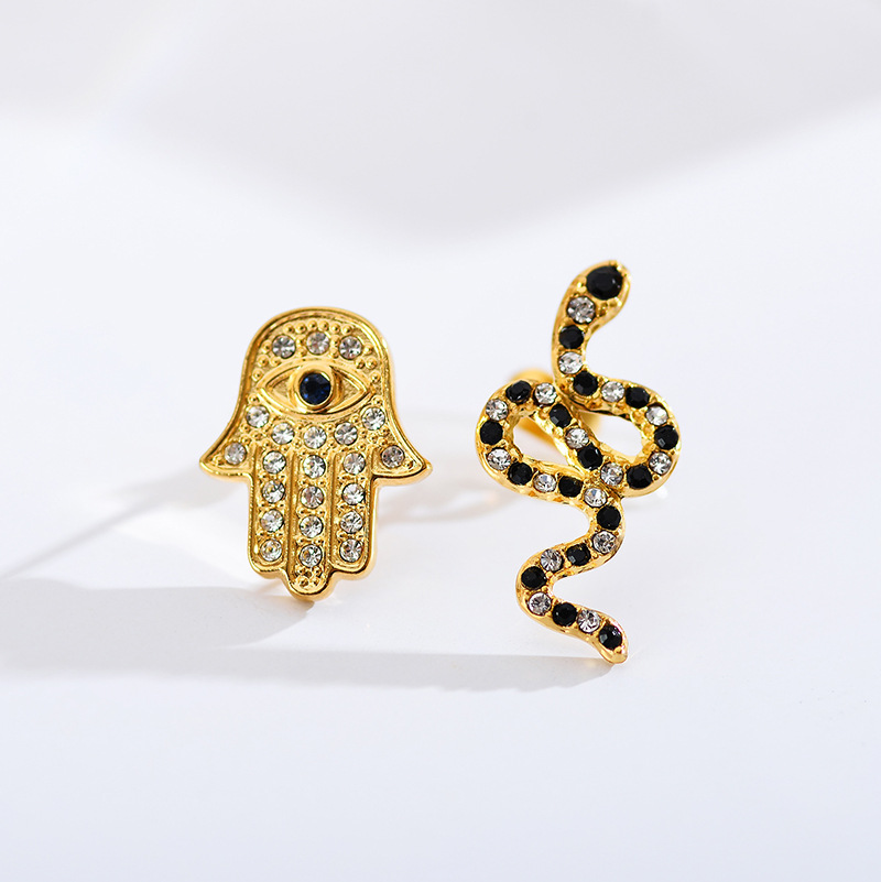7g Weight Zircon Inlay Material 1 Pair Ethnic Style Animal Palm Copper Plating Inlay Zircon Ear Studs