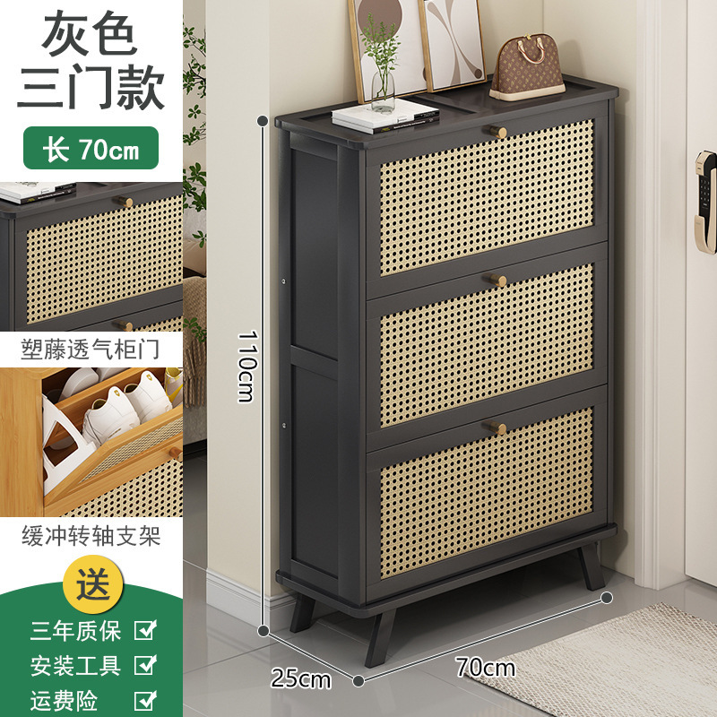 회색 티핑 신발 캐비닛 3 도어 그리드 도어