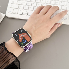 適用蘋果手錶456789代同色磁吸摺疊扣編織拼色錶帶撞色尼龍腕帶