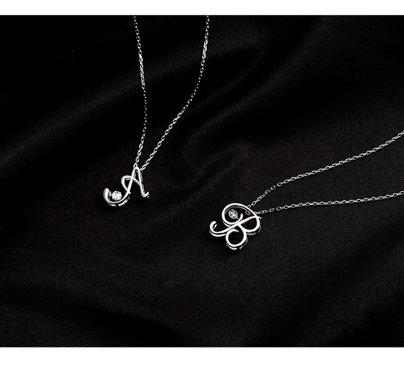 Holiday Occasion 925 Sterling Silver Zircon Inlay Letter Pendant Necklace