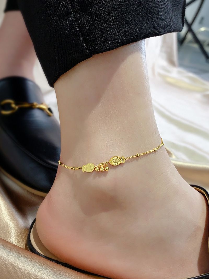 Pulsera de Tobillo con Cuentas de Acero de Titanio, Estilo Chino, Lujo Ligero, Estilo Nuevo, No se Destiñe, para Mujer