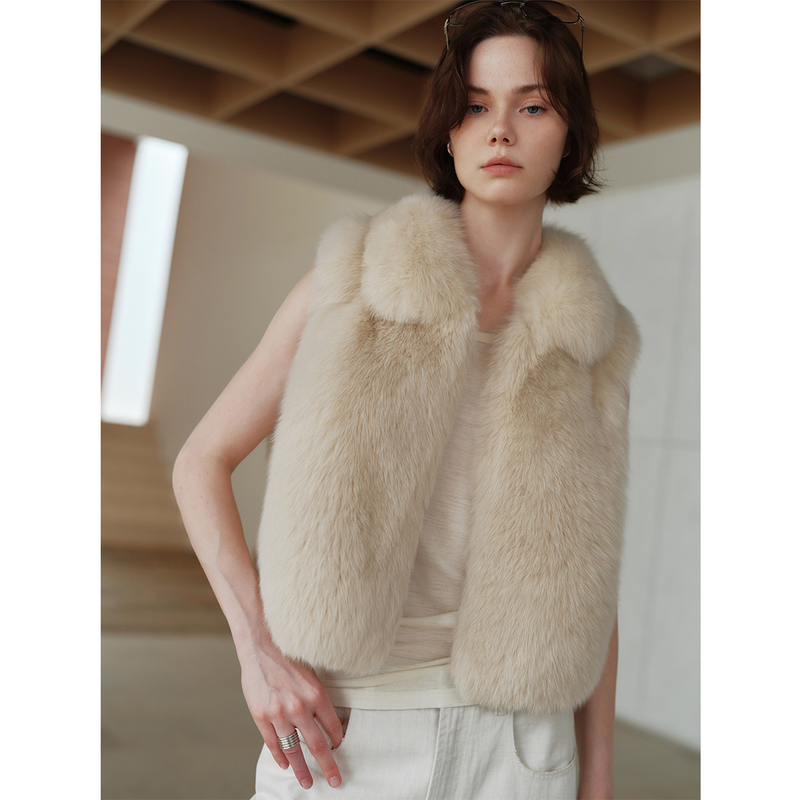 Foreign Trade Ready Stock Soft and Thick Faux Fox Fur Vest with Fur Collar for Layering, Short Fur Vest 2025 New Model