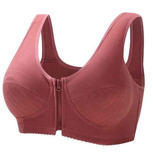 Soft cotton cup front zipper underwear for middle-aged and elderly women, new style large size bra without rims vest