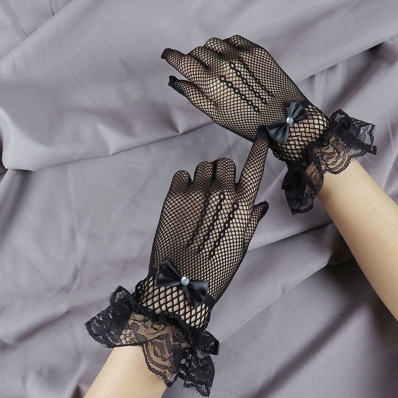 Black Lace Airplane Gloves for Women, Hollow Elastic Performance Gloves — detail image 1