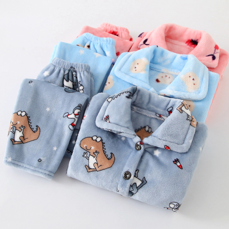Bestseller Flanell-Kinderpyjama Herbst Winter Dickes Korallenfleece Jungen Mädchen Kinder Homewear Set Langarm ALYCExiyuebaobao_voghion.com