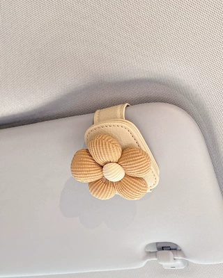 Car Glasses Clip Car Car Glasses Clip/Bill Clip - mini-beige-leather-glasses-clip-brown-flower