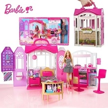 适用Barbie芭比娃娃玩具女孩公主大礼盒套装别墅城堡闪亮度假屋CF
