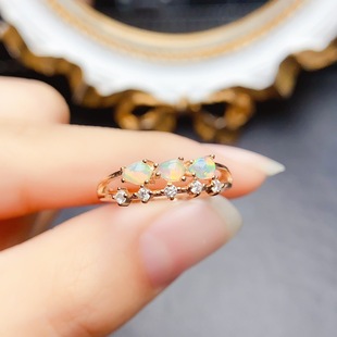 New natural Opal ring S925 silver inlaid main stone 3*4mm Joker net red explosions women's jewelry wholesale