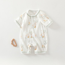 新生儿连体衣夏季薄款a类婴儿睡衣短袖哈衣男女宝宝居家爬服春装