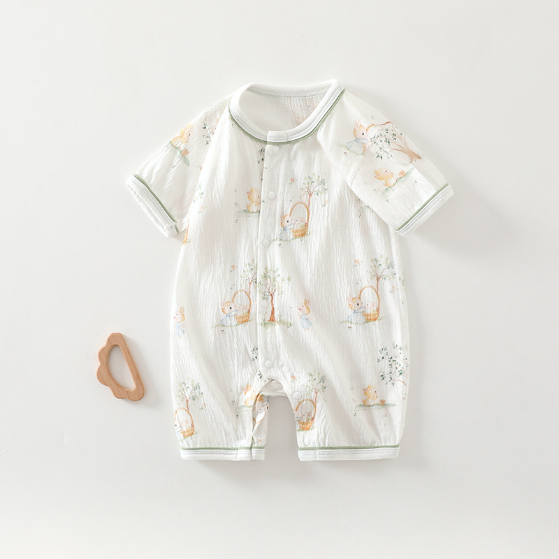 新生儿连体衣夏季薄款a类婴儿睡衣短袖哈衣男女宝宝居家爬服春装
