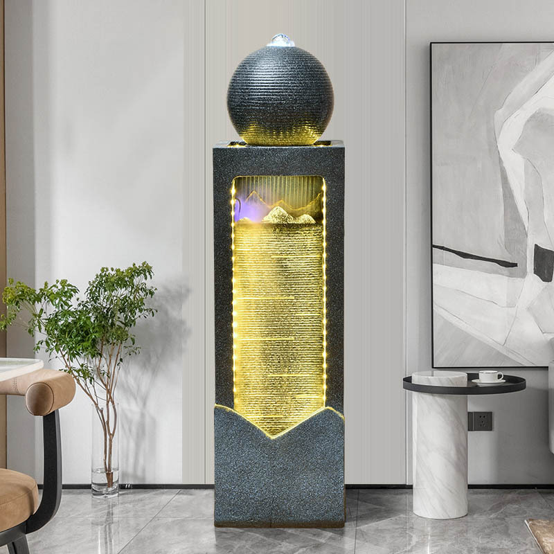 中式流水喷泉风水轮加湿器客厅景观办公室落地摆件开业礼品