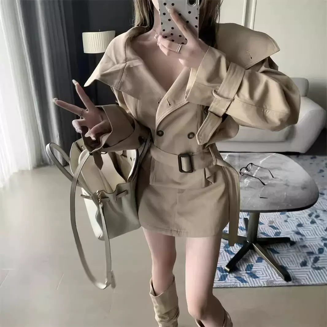 复古英伦风大翻领收腰短款连衣裙女2025秋季休闲包臀短裙时尚套装
