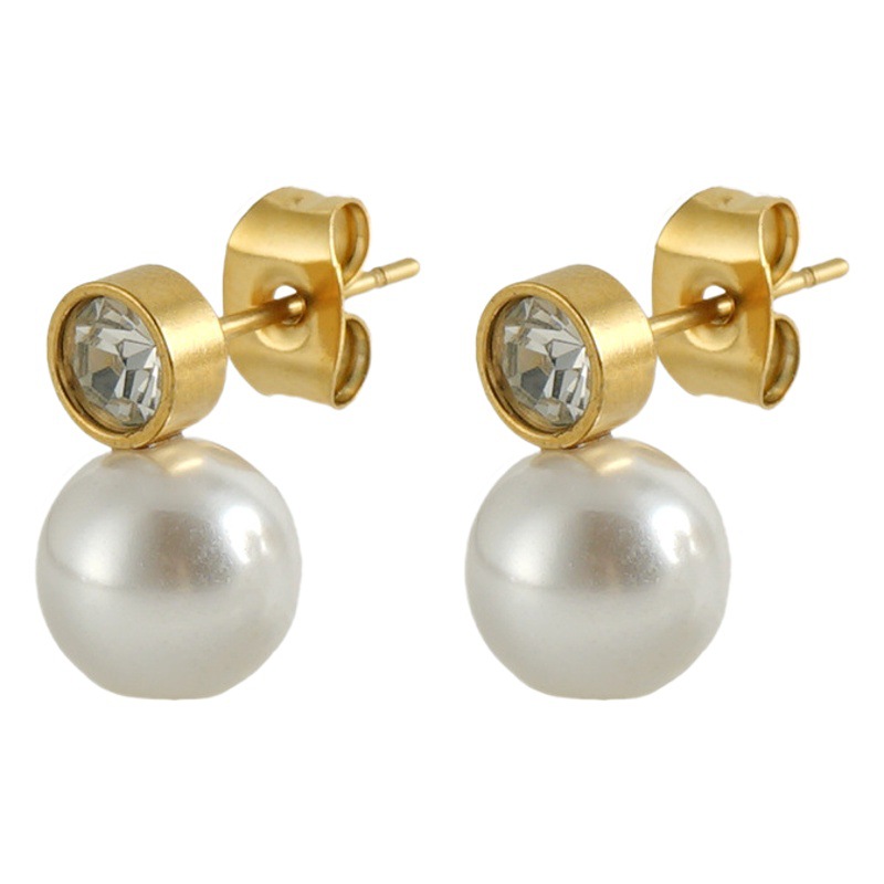 Cruz-Frontera de acero inoxidable de la moda europea y americana nueva perla Stud pendientes personalidad todo partido titanio acero 18K Internet celebridad ins estilo pendientes para las mujeres