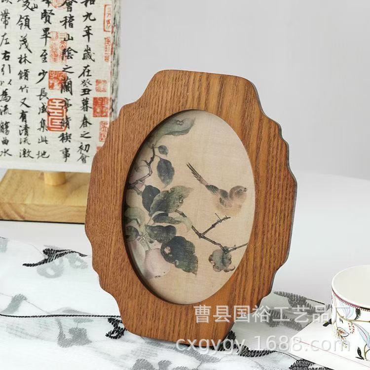 New Chinese Style Wooden Home Photo Frame Wall-Mounted Wooden Living Room Decorative Frame French Retro Solid Wood Wall-Mounted Picture Frame
