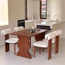 中古风小户型餐桌法式复古实木餐桌椅组合家用奶油风长方形饭桌