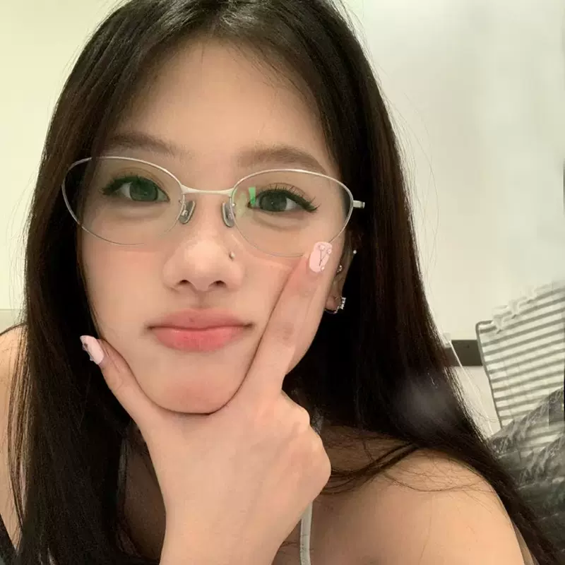 老钱风猫眼镜框金属防蓝光平光镜女韩系高级感银丝细边近视眼镜架