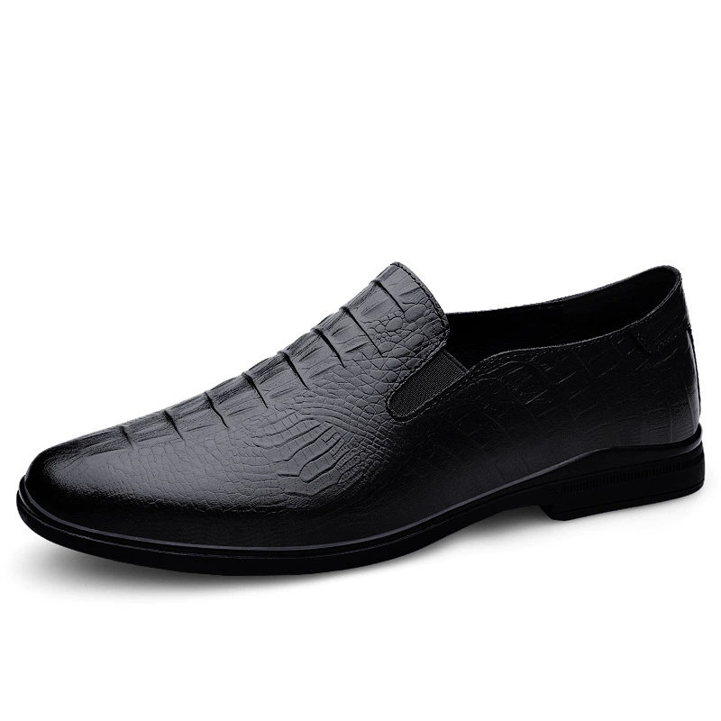 Men's shoes for leather shoes, fashionable casual footwear, trend of season, crocodile print