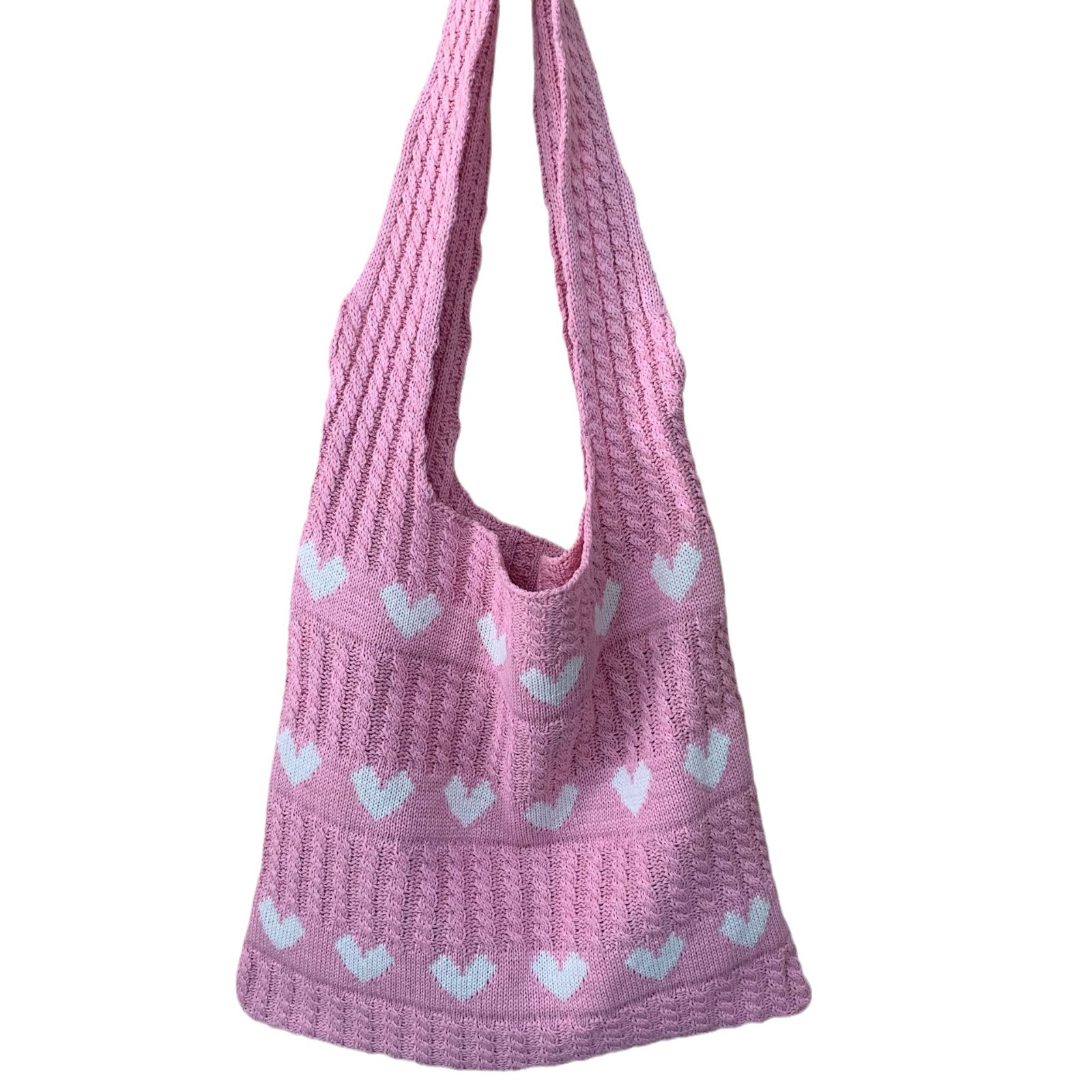 New Knitted Woven Love Women's Premium and Exquisite Woolen Handheld Shoulder Bag, Shopping Bag_voghion.com
