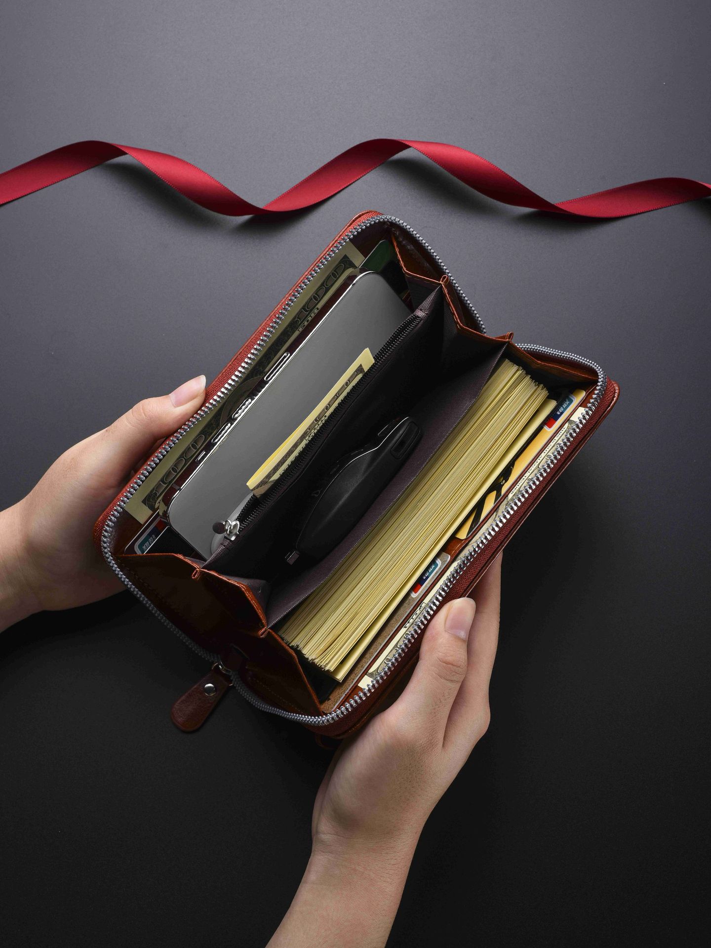 Pochette da uomo retrò con cerniera, borsa a mano multifunzionale a busta lunga, portafoglio_voghion.com