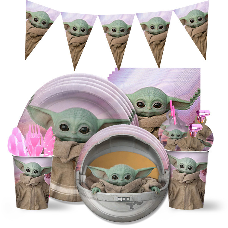 Spot Star Wars baby yoda tableware baby baby theme party tableware disposable supplies