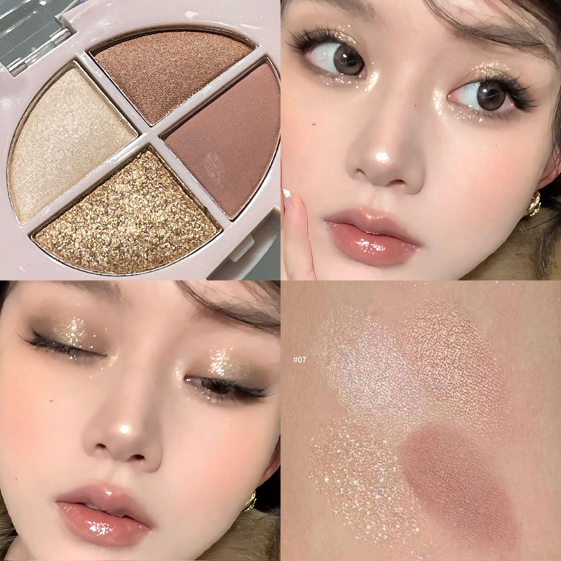 HERORANGE Sweet Gravity Eye Shadow Plate de cuatro colores, brillo de perla mate, brillo de alto brillo, sombras de ojos transfronterizas