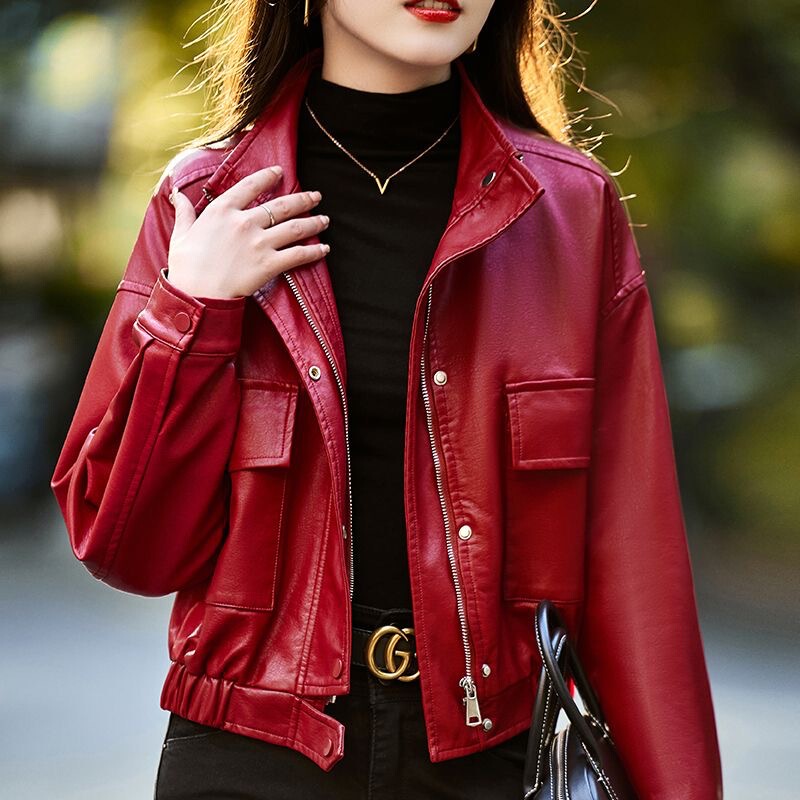 Women's Leather Jacket 2025 Spring and Autumn Short Casual Coat for Petite Figures, Pu, One-Piece, Versatile, Japanese and Korean Style Casual Women's Leather Jacket 2025 Spring and Autumn Short Casual Coat for Petite Figures, Pu, One-Piece, Versatile, Japanese and Korean Style Casual