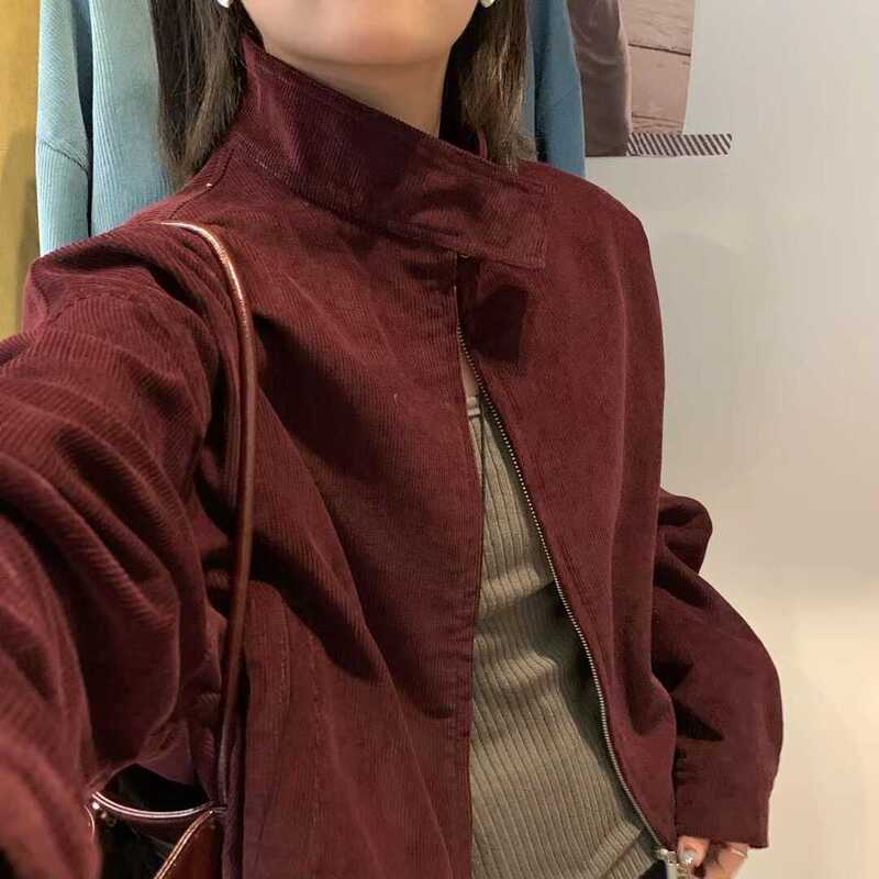 新款简约立领夹克灯芯绒气质外套女2025春秋新款休闲上衣中国风|undefined