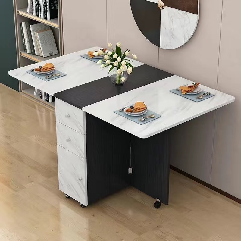 Mesa plegable simple, mesa de comedor de tipo pequeño, mesa de comedor retráctil multifuncional con cajón, gabinete de comedor rectangular