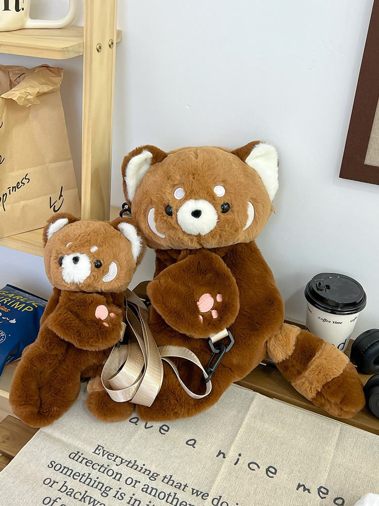 lesser panda lying bag plush doll crossbody bag 2024 new personalized backpack women‘s cute soft backpack