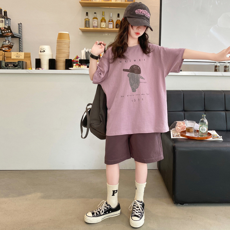 Girls' Sports Two Piece Fashion 2024 New Women's Short Sleeve Set Children's Casual Summer Dress_voghion.com