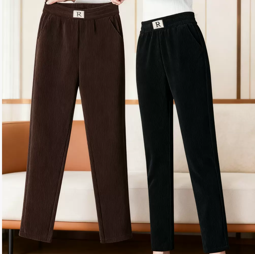 R标加绒小脚裤秋冬大码定制 跨境百搭休闲裤加工定制贴牌来样定制