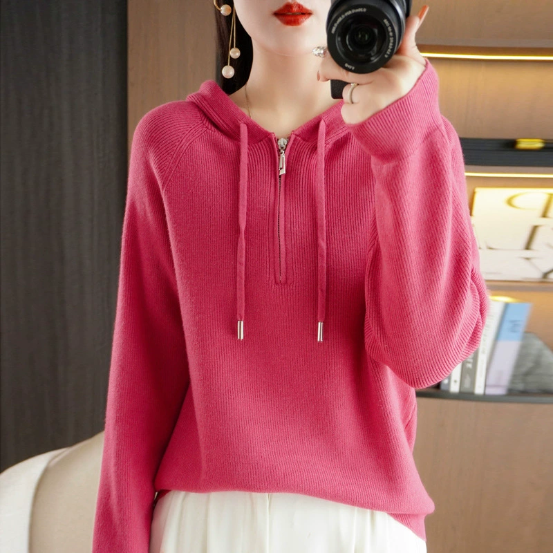 Производитель оптовый 2024 весна и осень новый пол-молния свитер свитер с длинным рукавом пуловер вязаный свитер с капюшоном