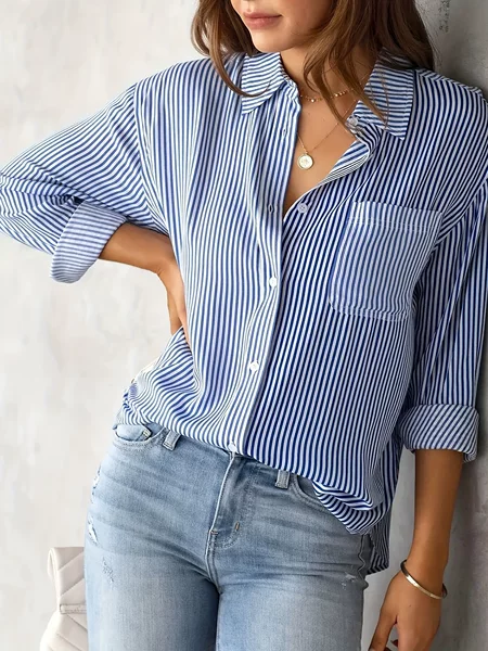 Amazon Foreign Trade European and American Clothing Wish Aliexpress Ebay Tops Loose Casual Long-Sleeved Shirts for Women