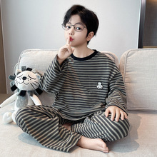 男童秋装睡衣秋冬款2026新款青少年条纹家居服大儿童冬季长袖男孩