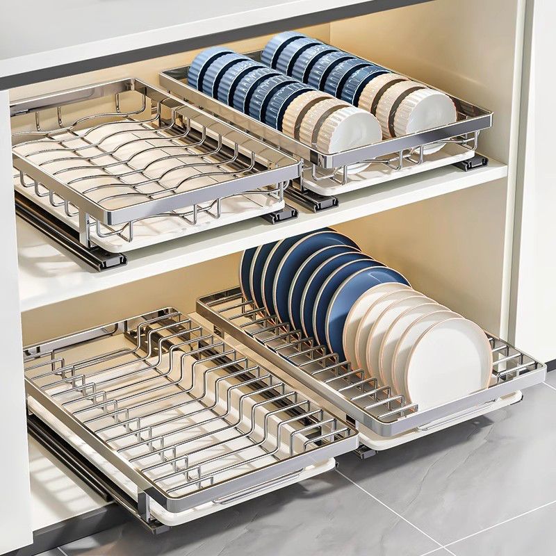 Stainless Steel Dish Storage Rack Cabinet Built-In Drawer-Type Dish Storage Rack Pull-Out Basket Kitchen Drain Dish Rack