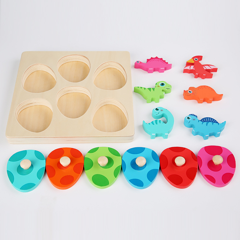 0,35 rompecabezas de educación temprana para niños de dibujos animados de animales rompecabezas de mano de juguete de madera 3D tridimensional huevo de dinosaurio de múltiples capas