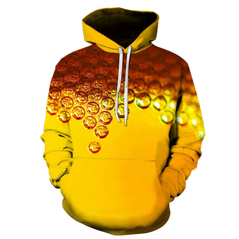 2024 Cross-Border New Beer Bubble Liquid Personalized Sweatshirt Trendy Digital 3D Printing Hoodie Starting from One Piece