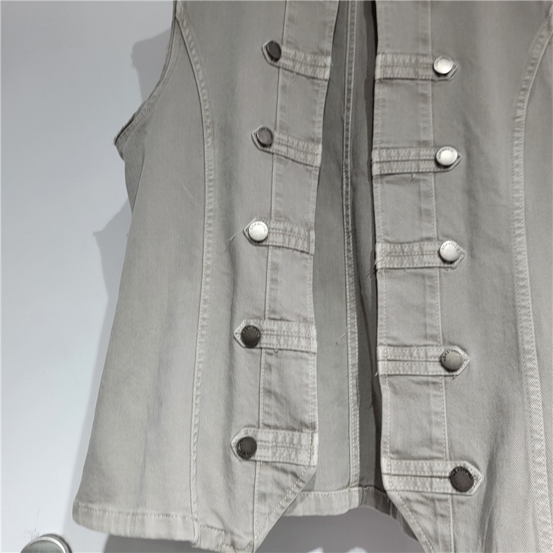 Inswind Lady Street Fashion New Double-Botón Collar Standing Chaqueta de chaleco de vaqueros sin mangas