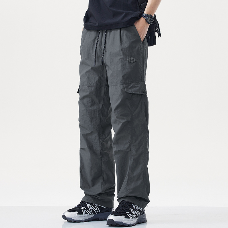 American Retro Workwear Style Men's Straight Loose Outdoor Quick-Dry Trendy Versatile Casual Ice Silk Long Pants for Men