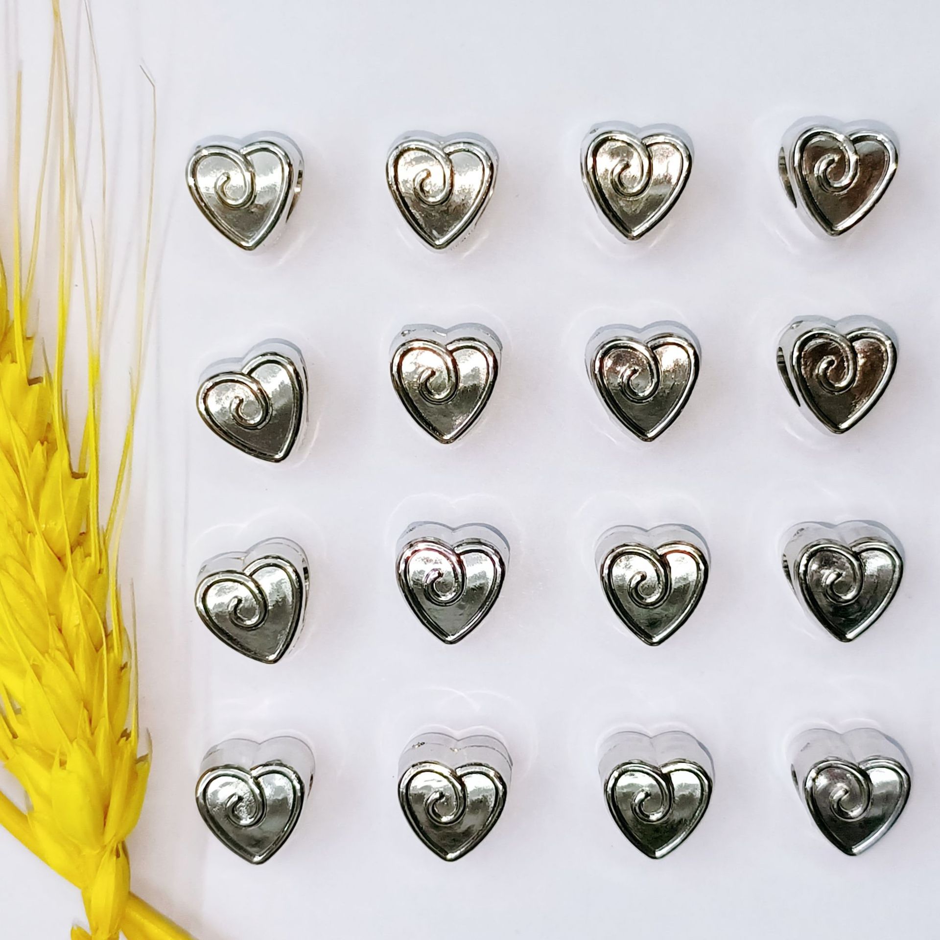 潘家多拉CCB大孔爱心花纹DIY配件白K kc uv珠串珠手链饰品6085详情1