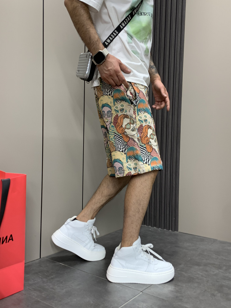 Men's Streetwear Shorts With Premium Print, Straight Cut 5-Inch Casual Shorts, Lightweight Summer Hip Hop Fashion Shorts For Outdoor Daily Wear_viptrois.com