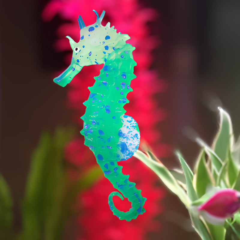 Caballito de mar fluorescente de silicona luminosa simulada en verde, rojo y amarillo con ventosa para decoración de acuarios marinos, venta al por mayor