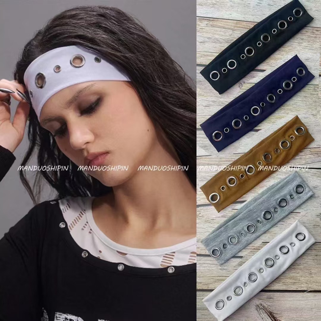 Bandas de pelo punk transfronterizas bandas de pelo elásticas de tela de rock festival de música agujero bandas de pelo retro dulces y frescas bandas de cabeza de color sólido
