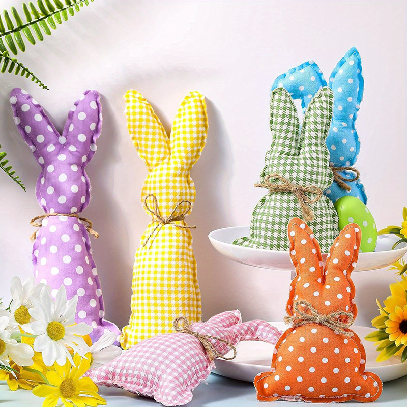 Cross-border New Easter Plush Knitted Wave Dot Plaid Rabbit Tray Ornaments Holiday Party Decorations Props