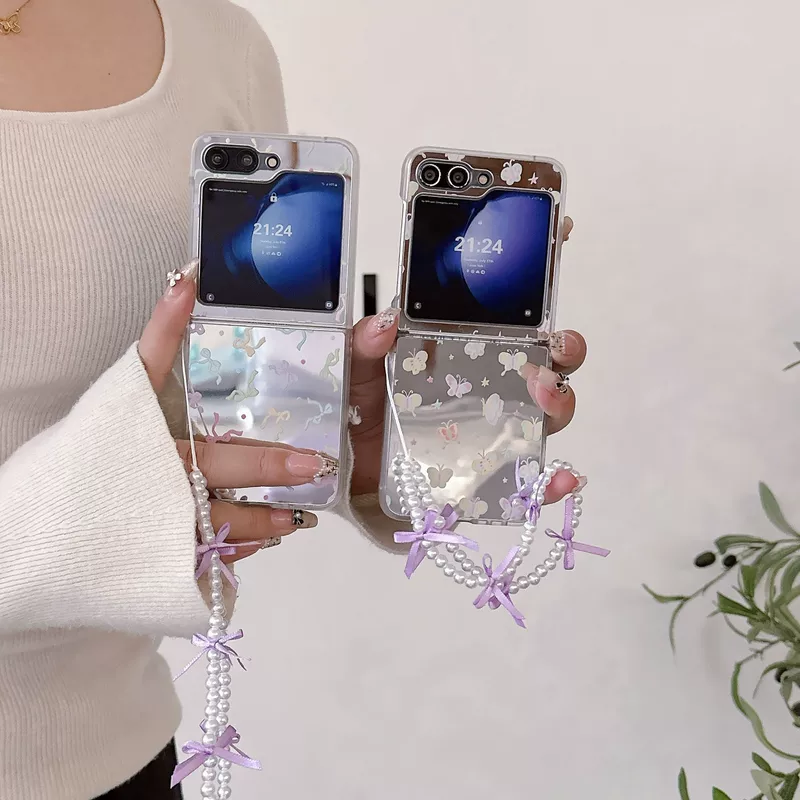 Samsung, совместимый GalaxyZFlip6 с бантом, чехол, защитный чехол, браслет, эффект зеркала, 3/4